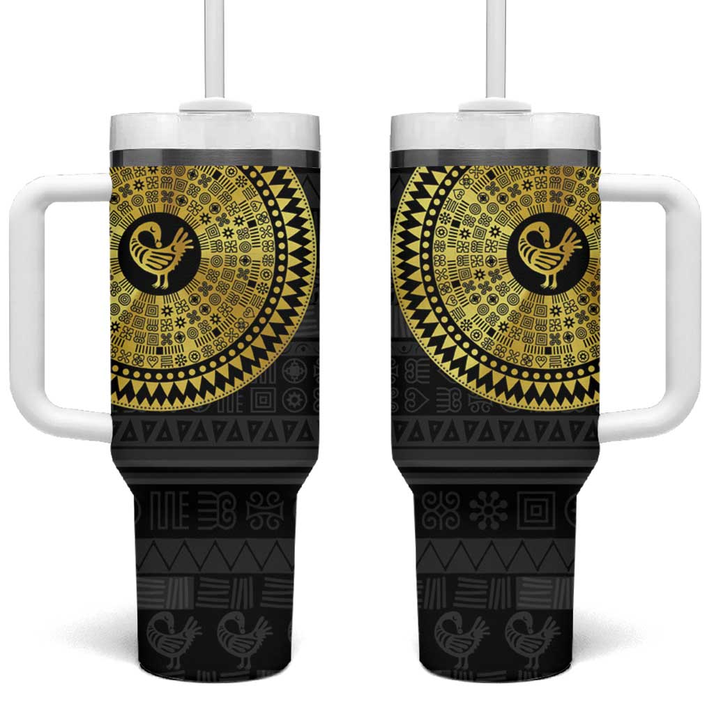 African Adinkra Tumbler With Handle Sankofa Bird - Gold Version - Chest Arm Tattoo LT15