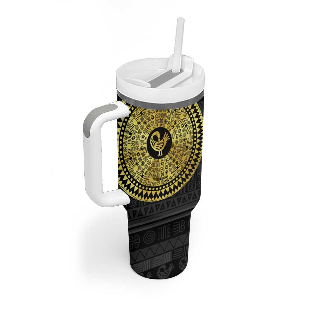African Adinkra Tumbler With Handle Sankofa Bird - Gold Version - Chest Arm Tattoo LT15