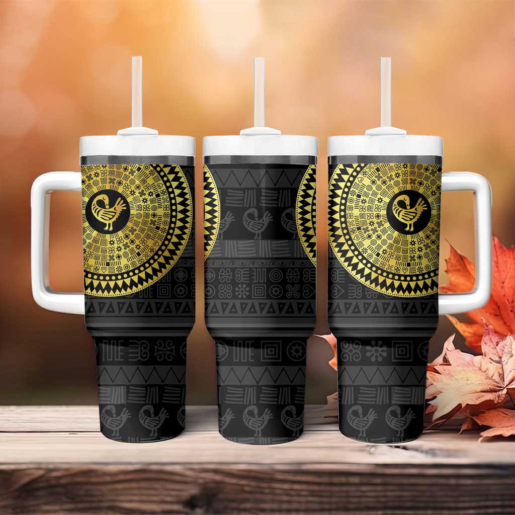 African Adinkra Tumbler With Handle Sankofa Bird - Gold Version - Chest Arm Tattoo LT15