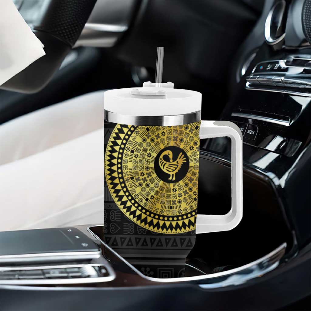 African Adinkra Tumbler With Handle Sankofa Bird - Gold Version - Chest Arm Tattoo LT15
