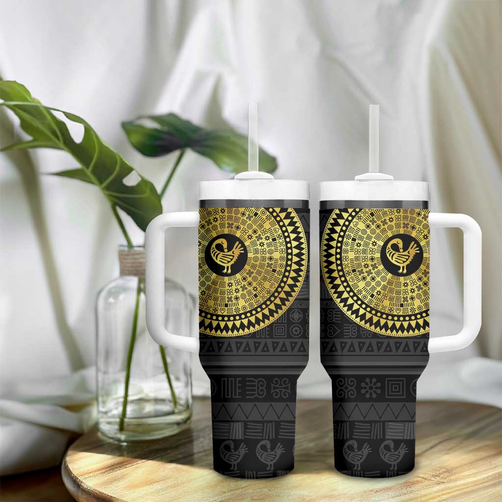 African Adinkra Tumbler With Handle Sankofa Bird - Gold Version - Chest Arm Tattoo LT15