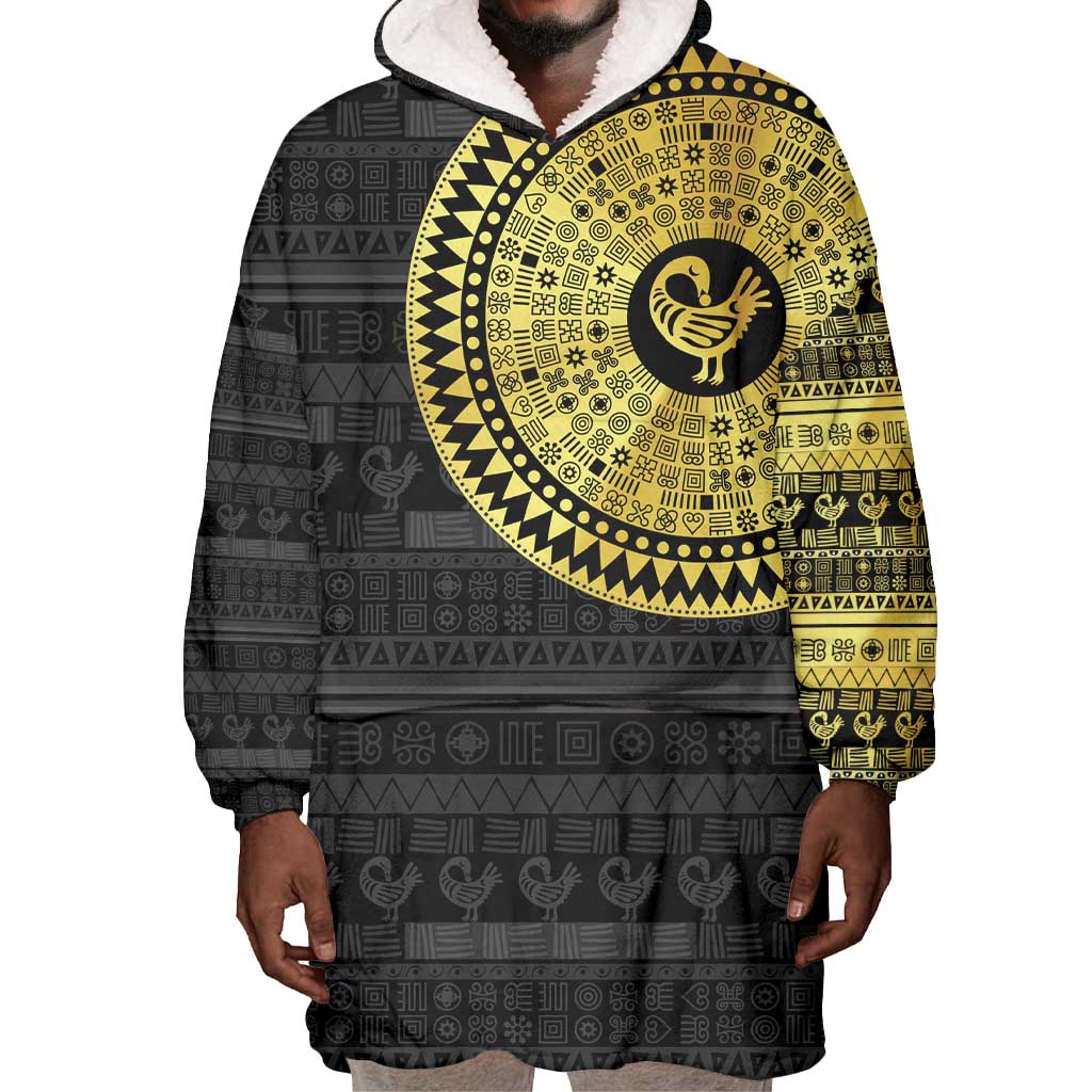 African Adinkra Wearable Blanket Hoodie Sankofa Bird - Gold Version - Chest Arm Tattoo LT15