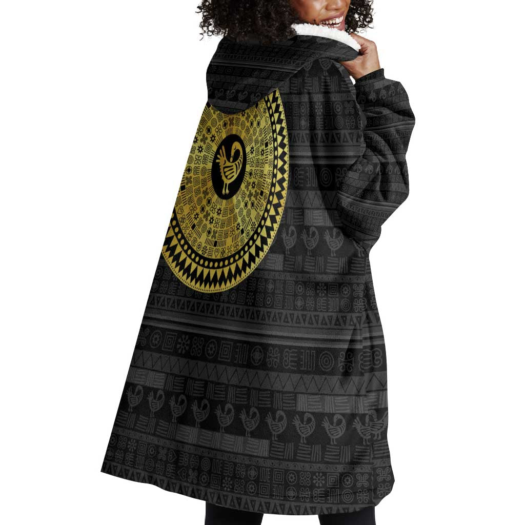 African Adinkra Wearable Blanket Hoodie Sankofa Bird - Gold Version - Chest Arm Tattoo LT15