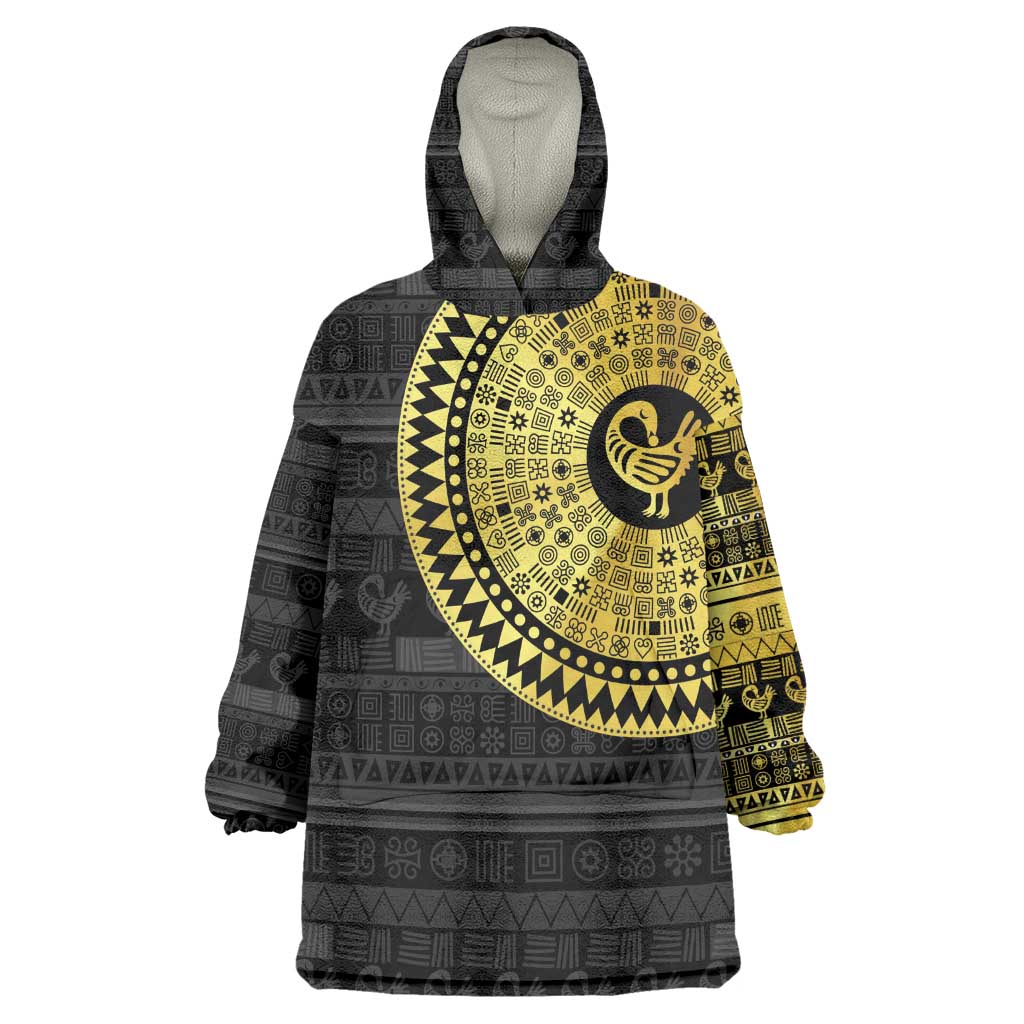 African Adinkra Wearable Blanket Hoodie Sankofa Bird - Gold Version - Chest Arm Tattoo LT15