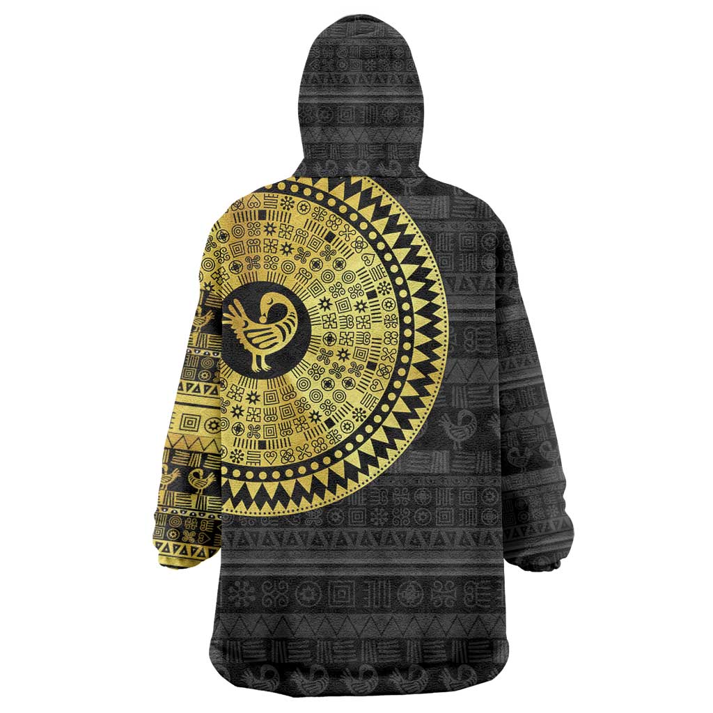 African Adinkra Wearable Blanket Hoodie Sankofa Bird - Gold Version - Chest Arm Tattoo LT15