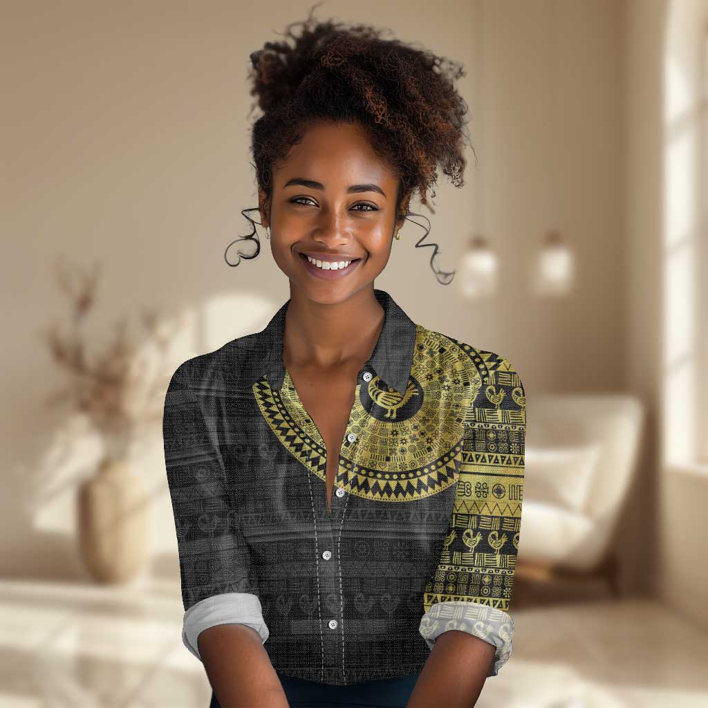 African Adinkra Women Casual Shirt Sankofa Bird - Gold Version - Chest Arm Tattoo LT15