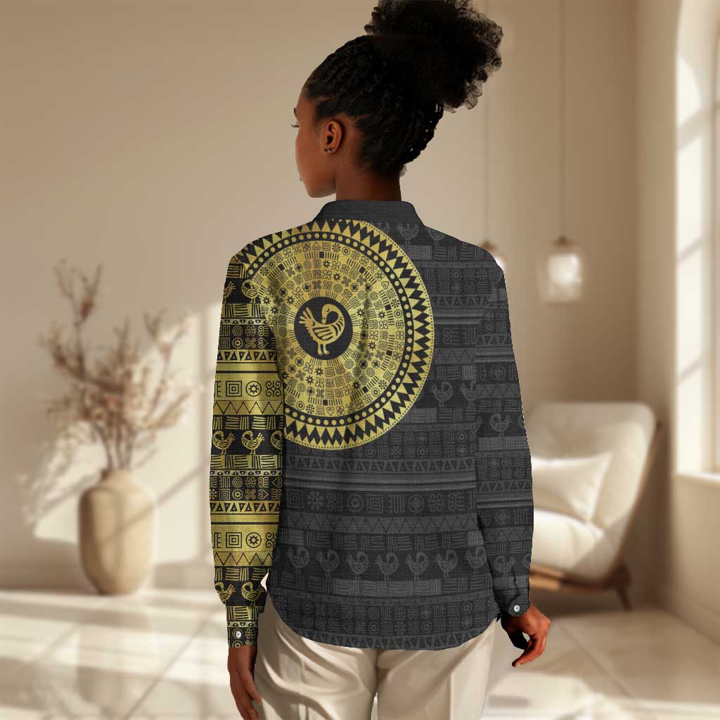 African Adinkra Women Casual Shirt Sankofa Bird - Gold Version - Chest Arm Tattoo LT15