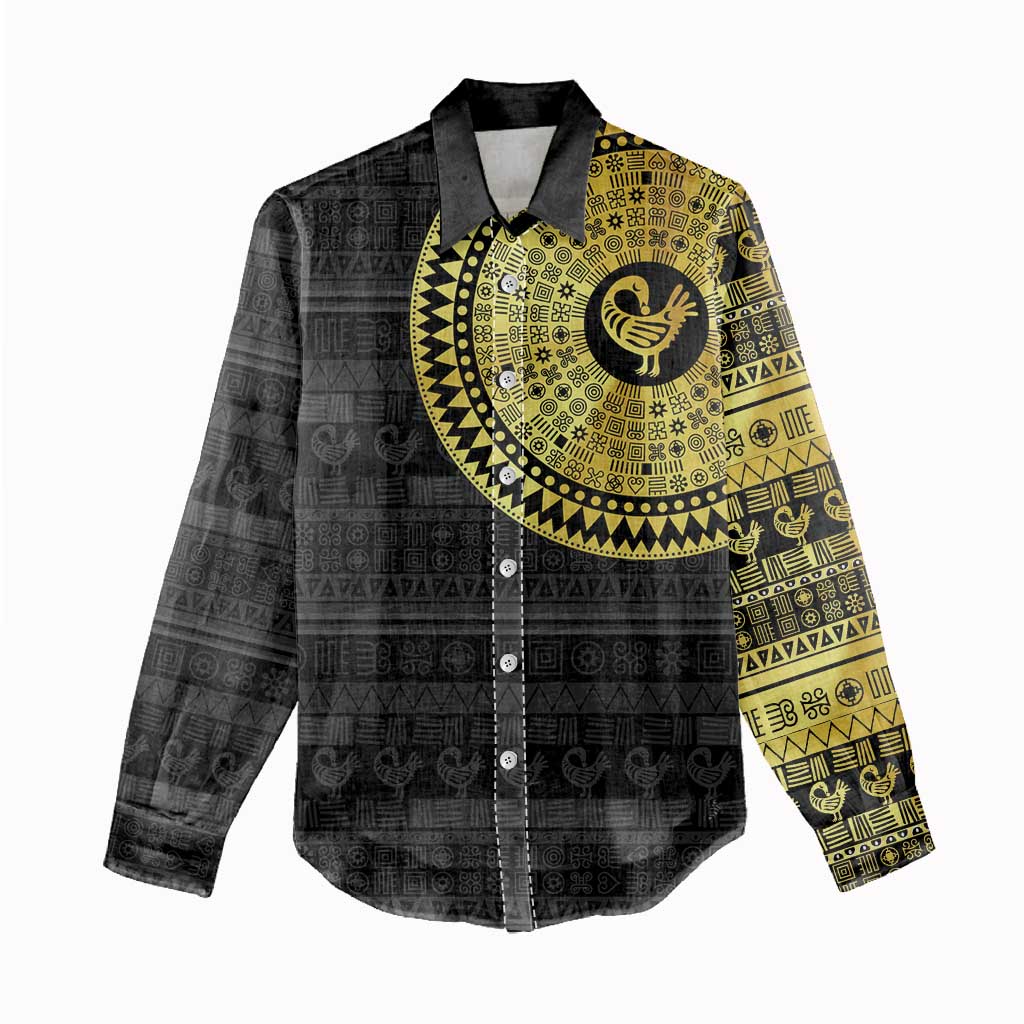 African Adinkra Women Casual Shirt Sankofa Bird - Gold Version - Chest Arm Tattoo LT15