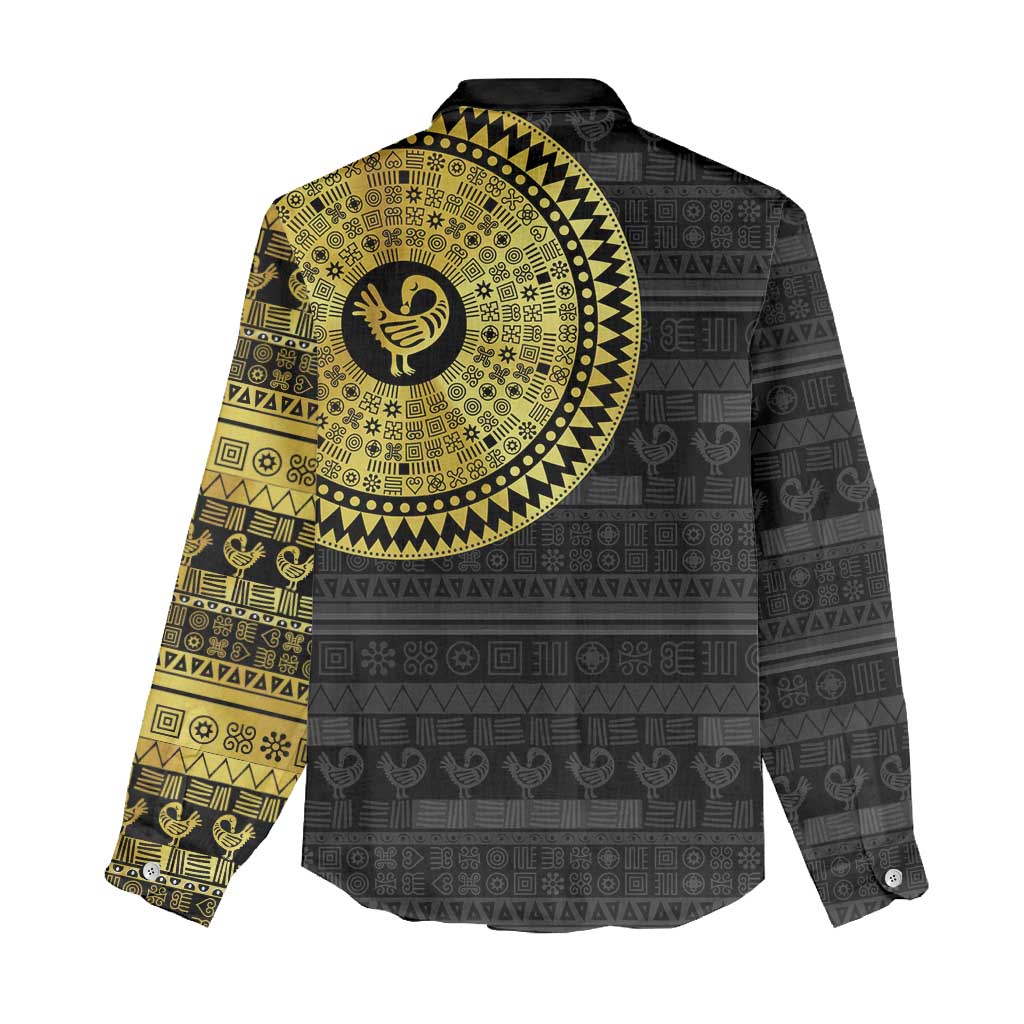 African Adinkra Women Casual Shirt Sankofa Bird - Gold Version - Chest Arm Tattoo LT15
