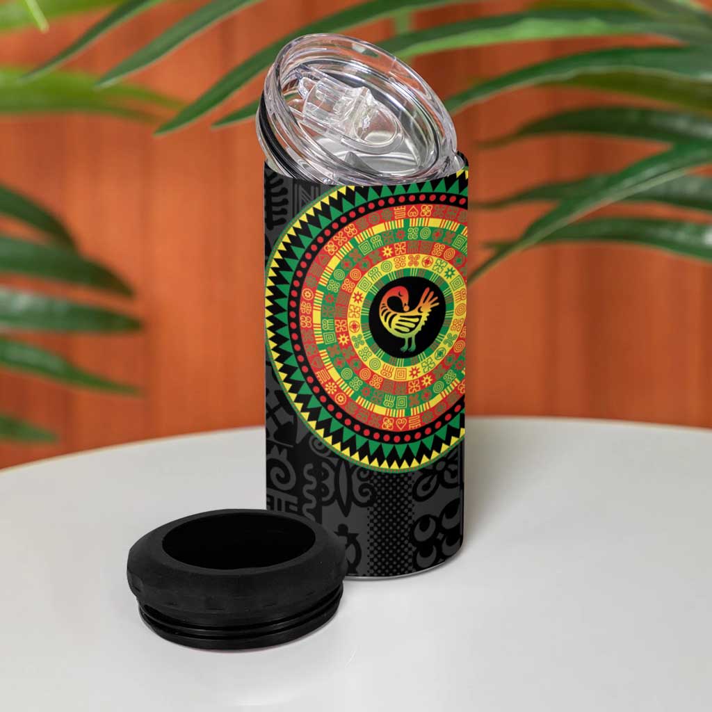 African Sankofa Bird 4 in 1 Can Cooler Tumbler Adinkra Symbols - Chest Arm Tattoo LT15
