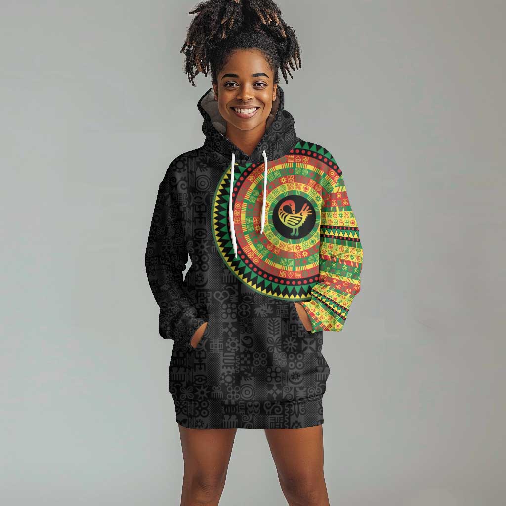 African Sankofa Bird Hoodie Dress Adinkra Symbols - Chest Arm Tattoo LT15