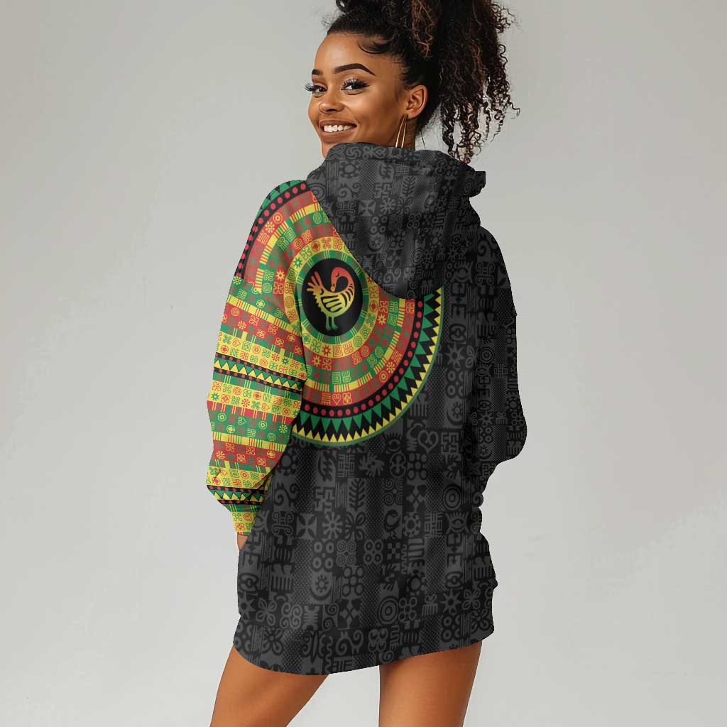 African Sankofa Bird Hoodie Dress Adinkra Symbols - Chest Arm Tattoo LT15