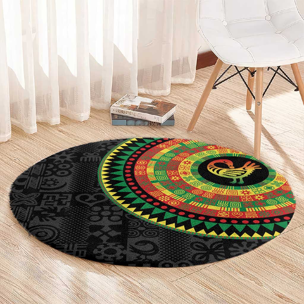 African Sankofa Bird Round Carpet Adinkra Symbols - Chest Arm Tattoo LT15