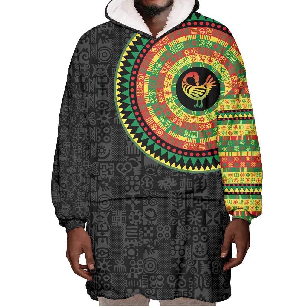 African Sankofa Bird Wearable Blanket Hoodie Adinkra Symbols - Chest Arm Tattoo LT15