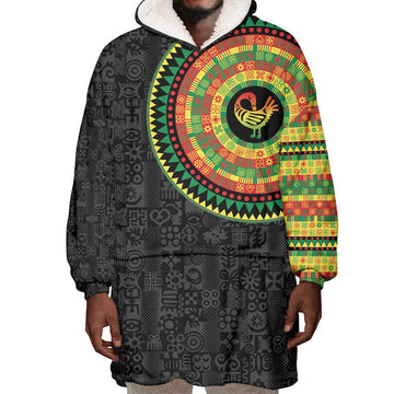 African Sankofa Bird Wearable Blanket Hoodie Adinkra Symbols - Chest Arm Tattoo LT15