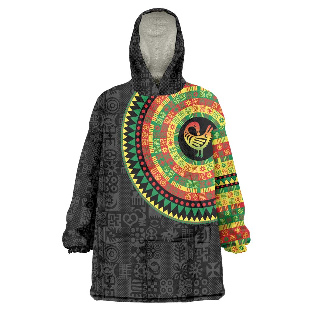 African Sankofa Bird Wearable Blanket Hoodie Adinkra Symbols - Chest Arm Tattoo LT15