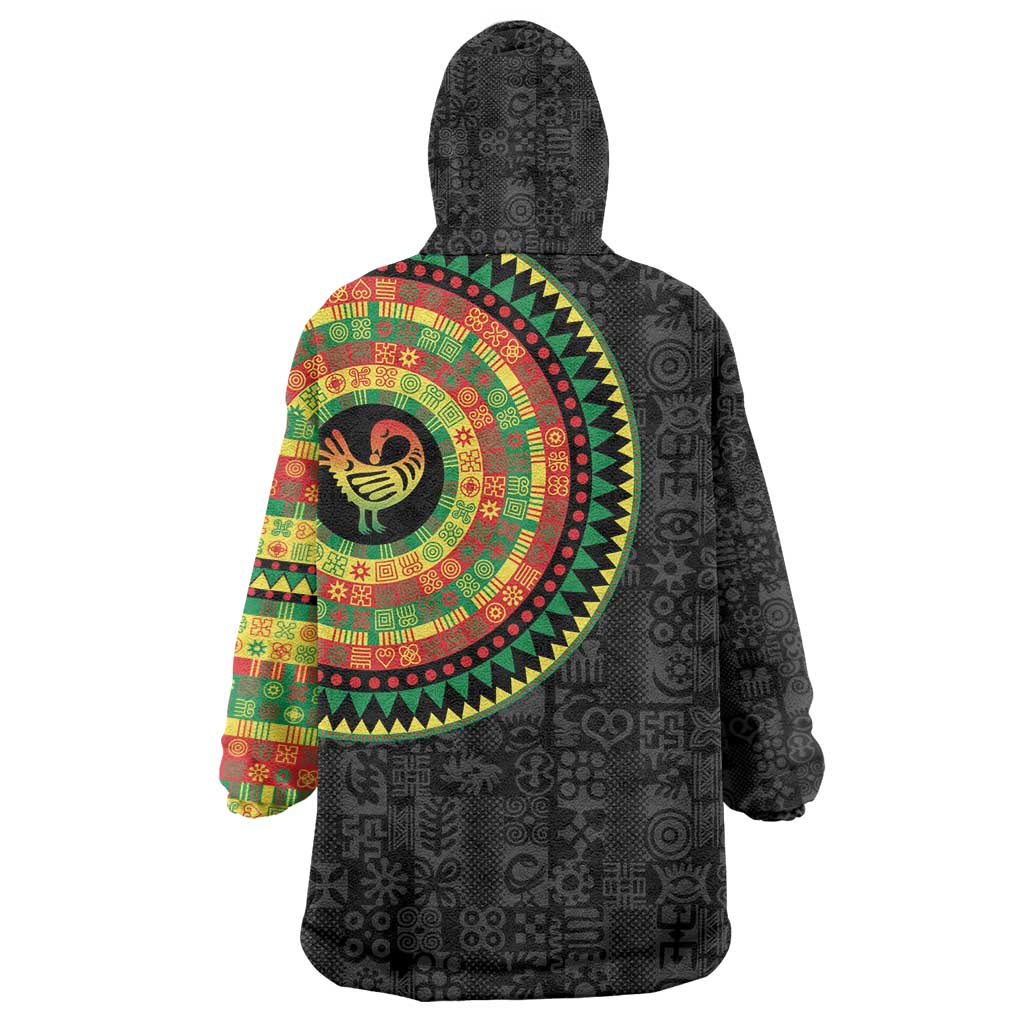 African Sankofa Bird Wearable Blanket Hoodie Adinkra Symbols - Chest Arm Tattoo LT15