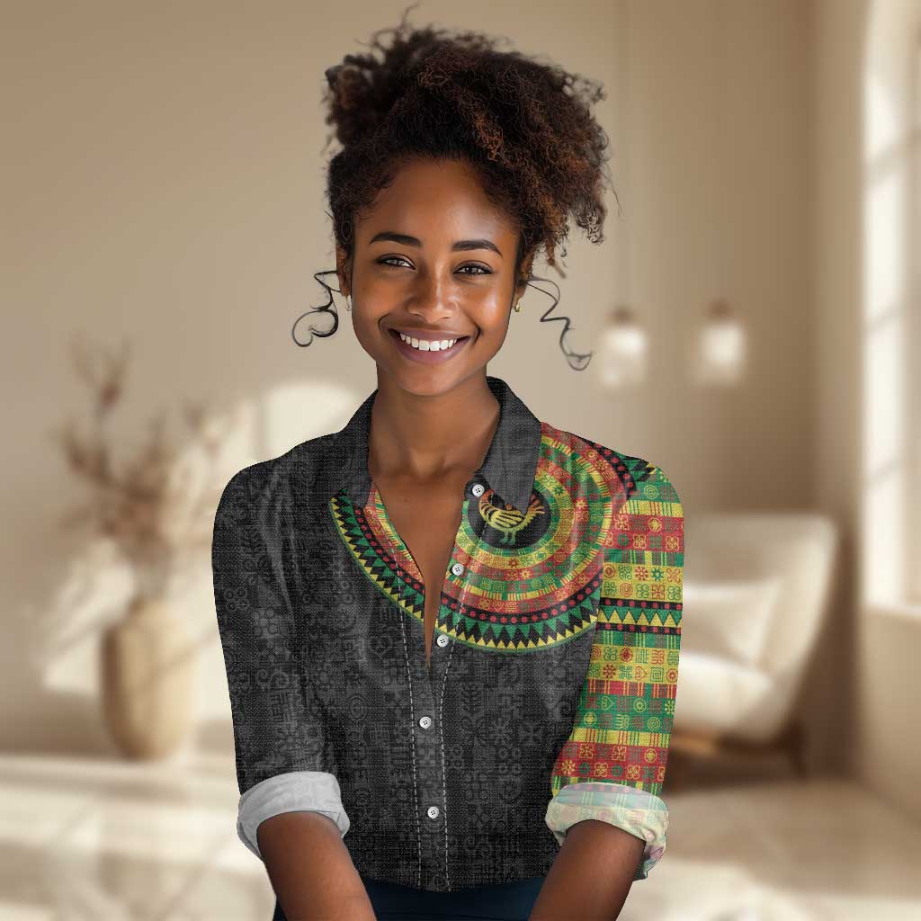 African Sankofa Bird Women Casual Shirt Adinkra Symbols - Chest Arm Tattoo LT15