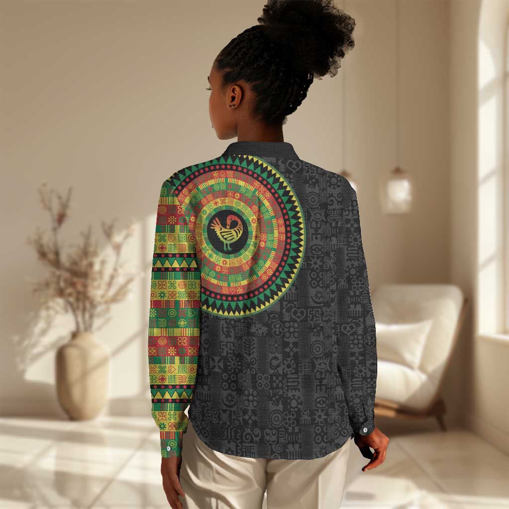 African Sankofa Bird Women Casual Shirt Adinkra Symbols - Chest Arm Tattoo LT15