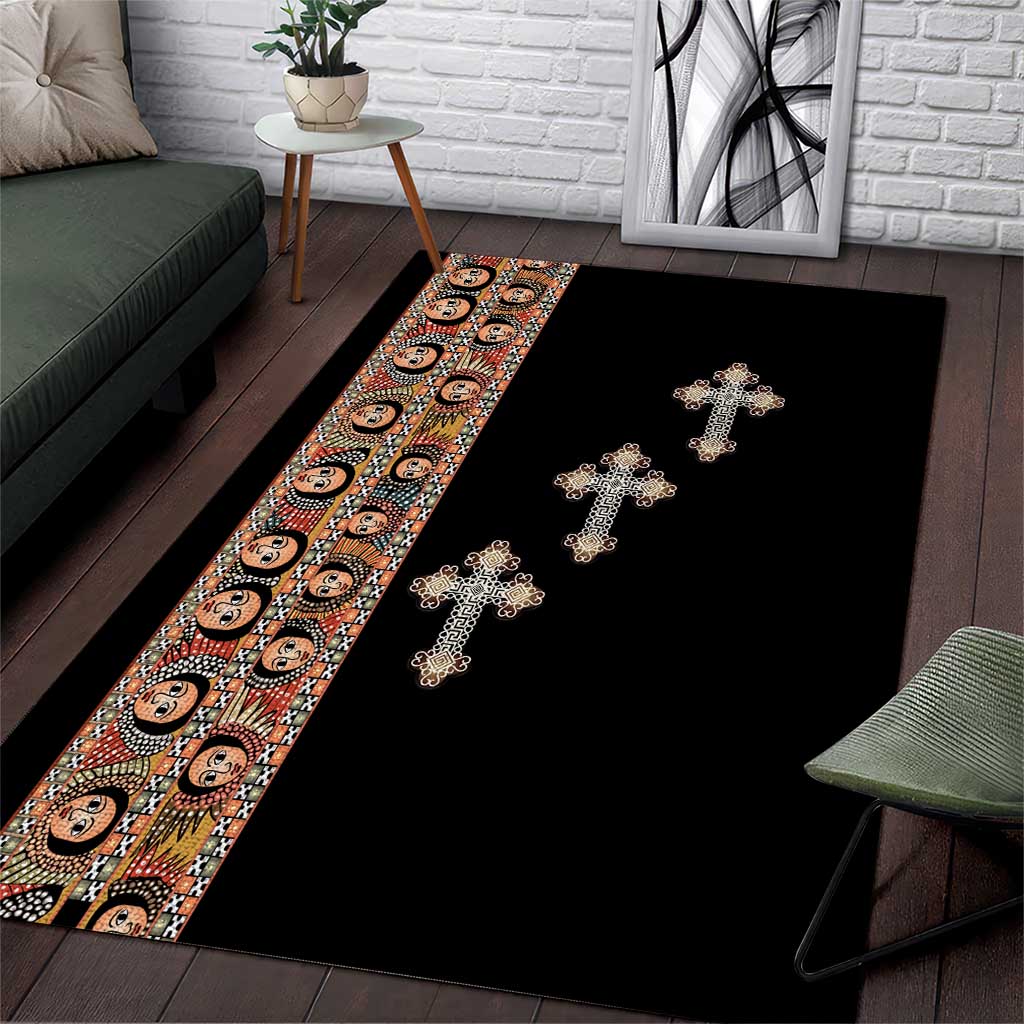 Ethiopia Angels Tilet With Cross Area Rug Black Color LT15