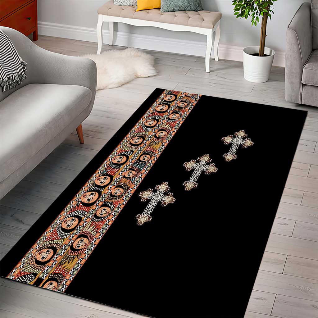 Ethiopia Angels Tilet With Cross Area Rug Black Color LT15