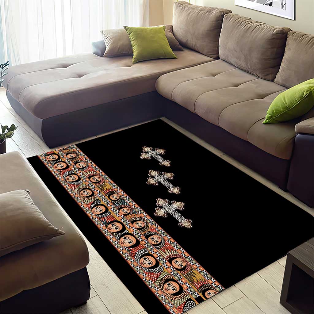 Ethiopia Angels Tilet With Cross Area Rug Black Color LT15