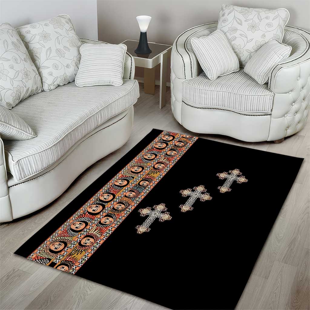 Ethiopia Angels Tilet With Cross Area Rug Black Color LT15
