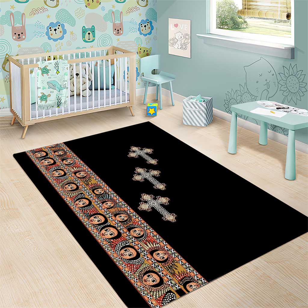 Ethiopia Angels Tilet With Cross Area Rug Black Color LT15