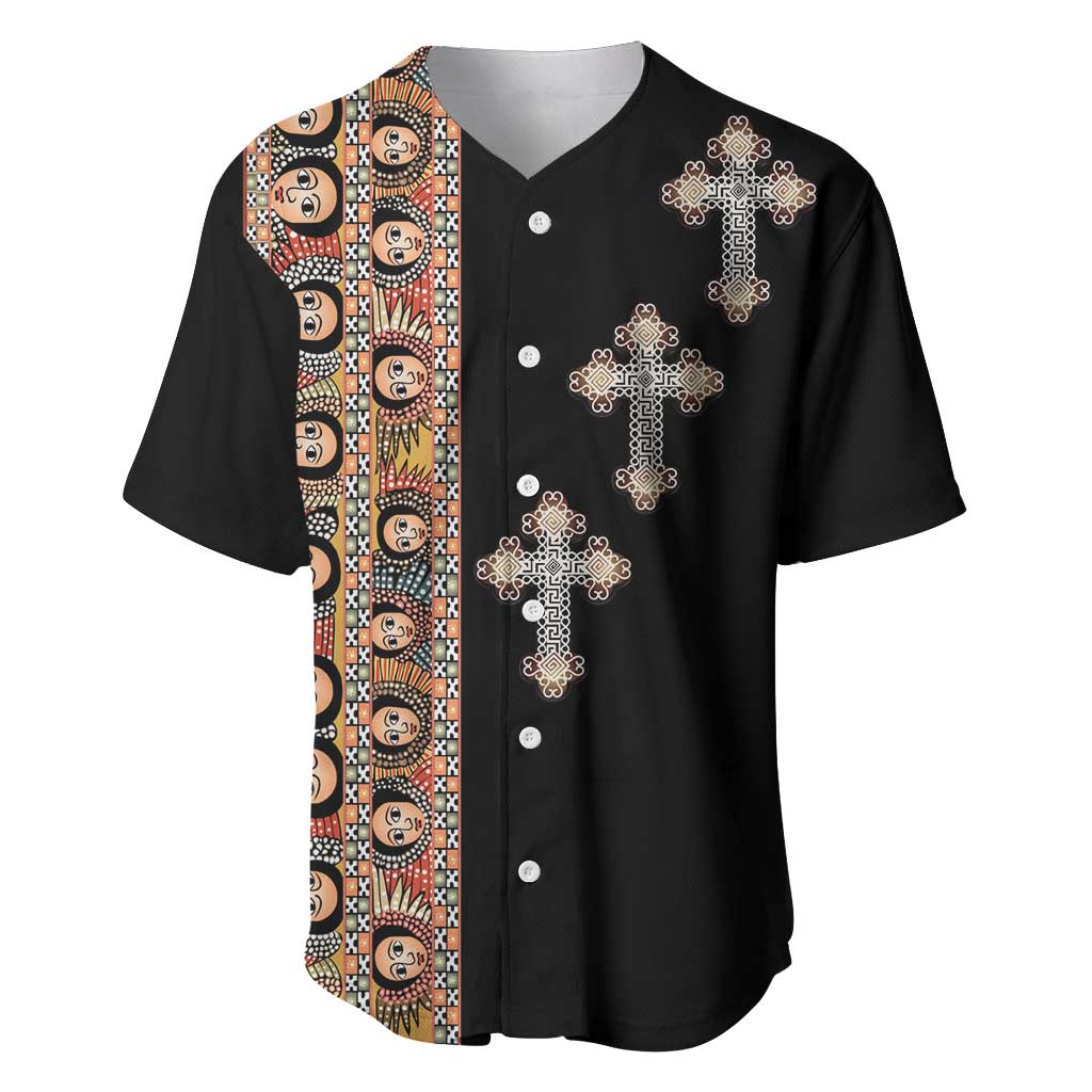 Ethiopia Angels Tilet With Cross Baseball Jersey Black Color LT15