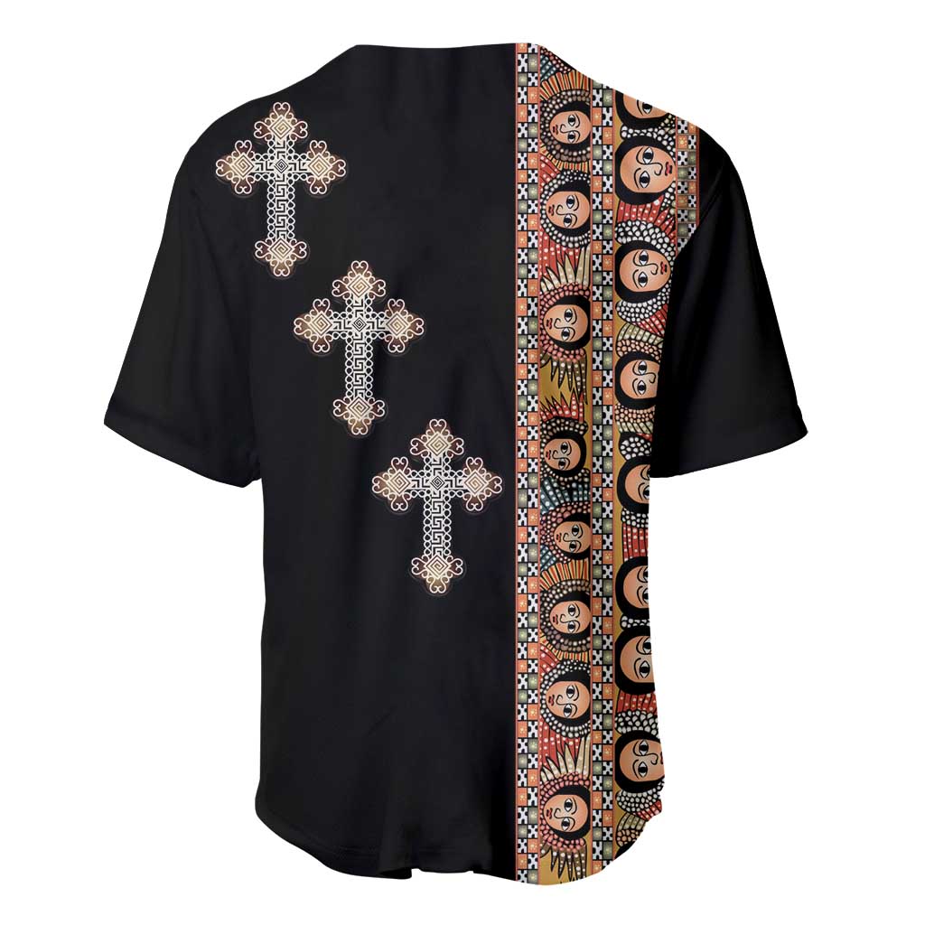 Ethiopia Angels Tilet With Cross Baseball Jersey Black Color LT15