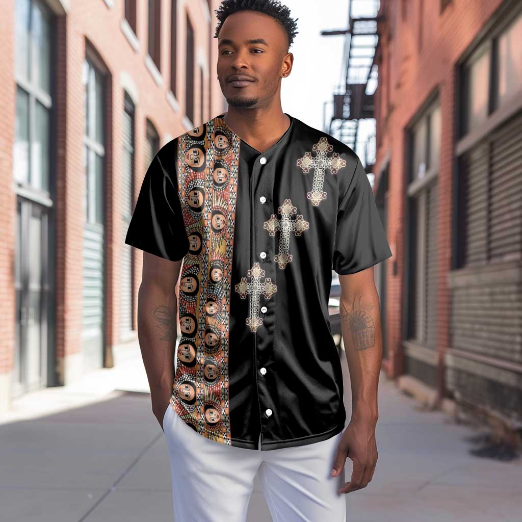 Ethiopia Angels Tilet With Cross Baseball Jersey Black Color LT15