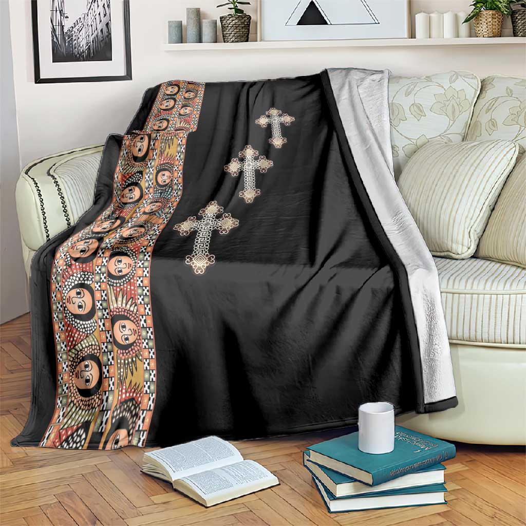 Ethiopia Angels Tilet With Cross Blanket Black Color LT15