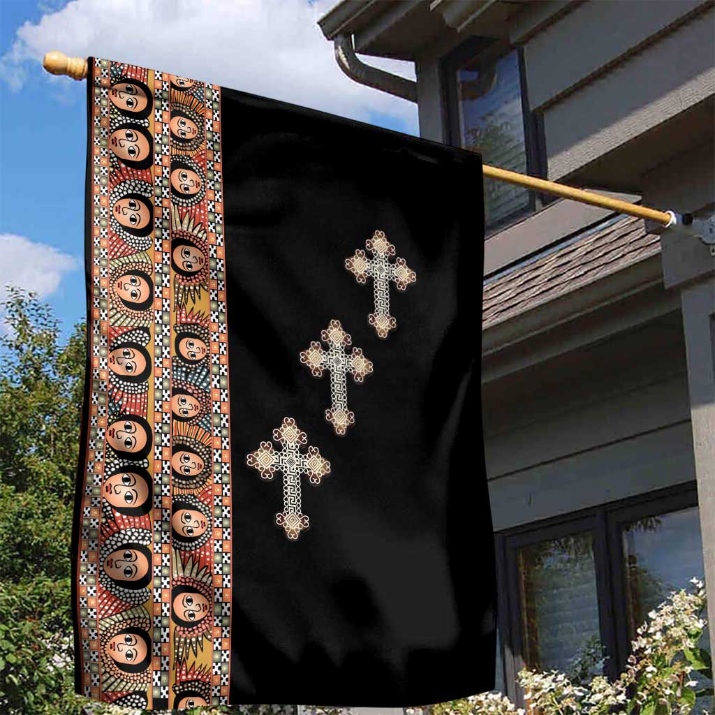 Ethiopia Angels Tilet With Cross Garden Flag Black Color LT15