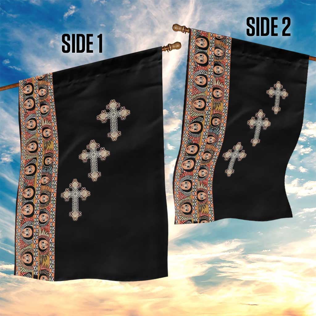 Ethiopia Angels Tilet With Cross Garden Flag Black Color LT15