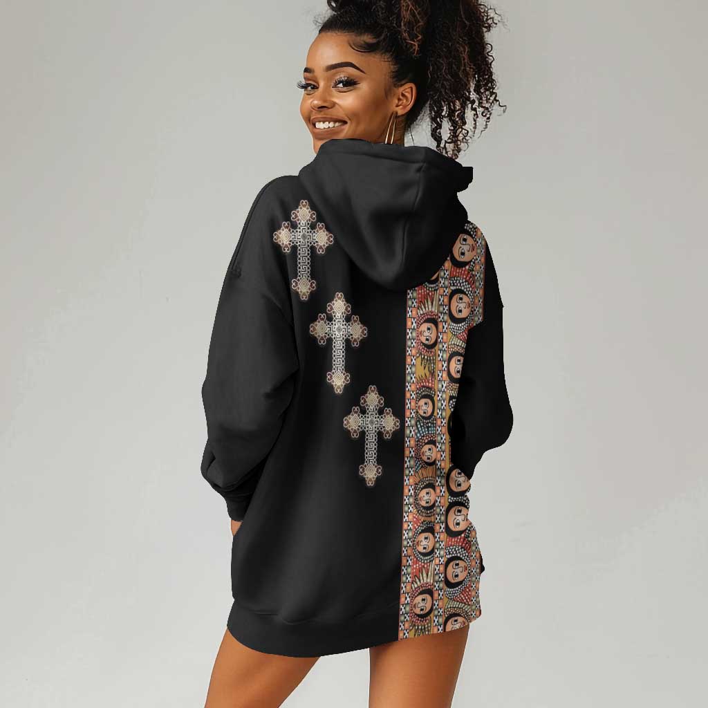 Ethiopia Angels Tilet With Cross Hoodie Dress Black Color LT15