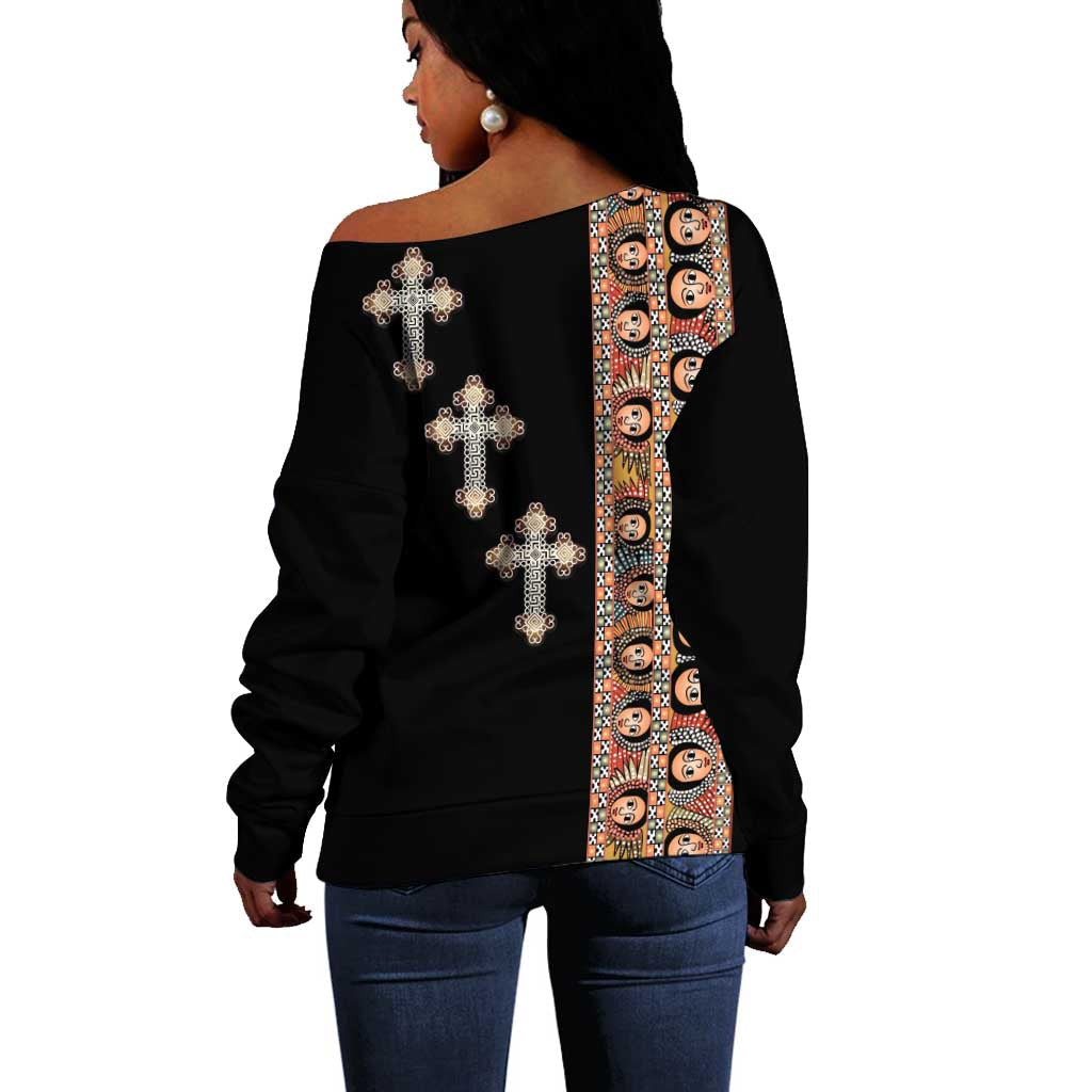 Ethiopia Angels Tilet With Cross Off Shoulder Sweater Black Color LT15