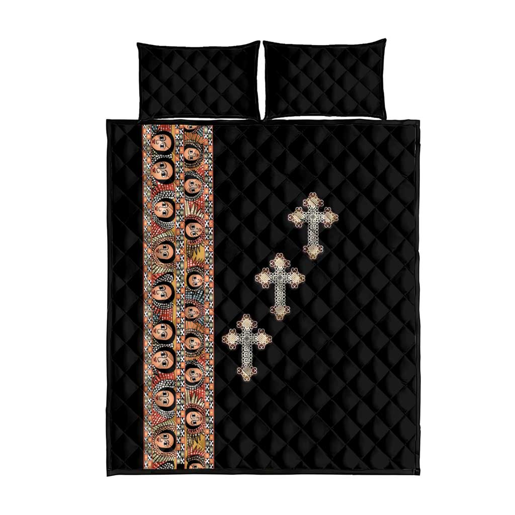 Ethiopia Angels Tilet With Cross Quilt Bed Set Black Color LT15