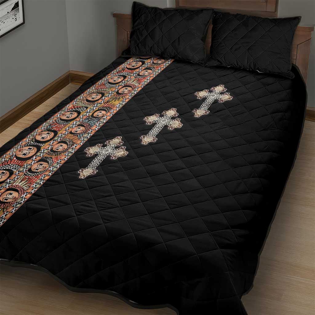 Ethiopia Angels Tilet With Cross Quilt Bed Set Black Color LT15