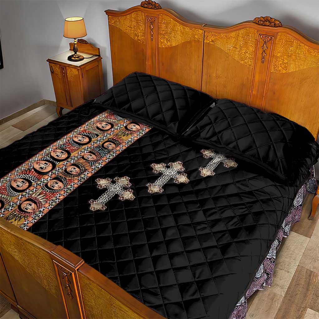 Ethiopia Angels Tilet With Cross Quilt Bed Set Black Color LT15