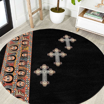 Ethiopia Angels Tilet With Cross Round Carpet Black Color LT15