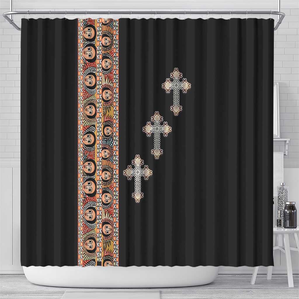 Ethiopia Angels Tilet Shower Curtain Ethiopian Cross Black Color LT15