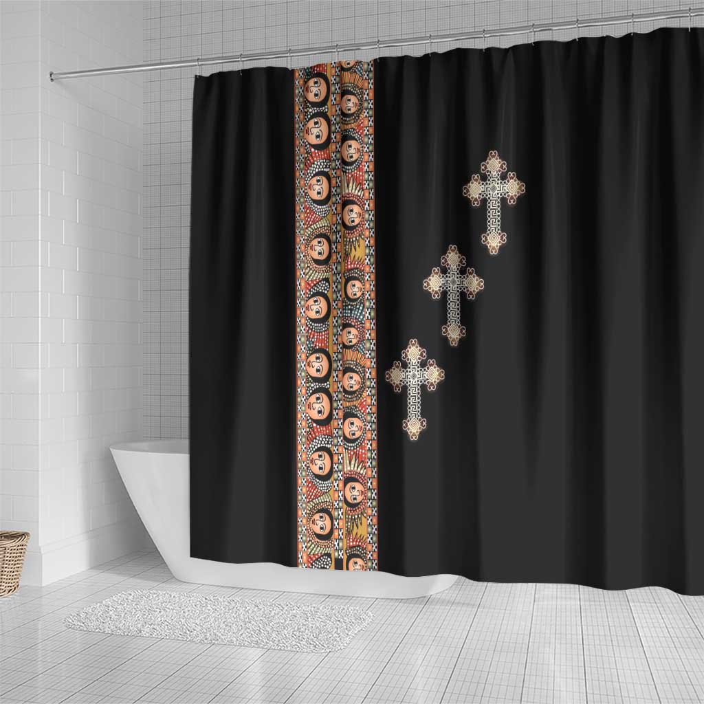 Ethiopia Angels Tilet Shower Curtain Ethiopian Cross Black Color LT15