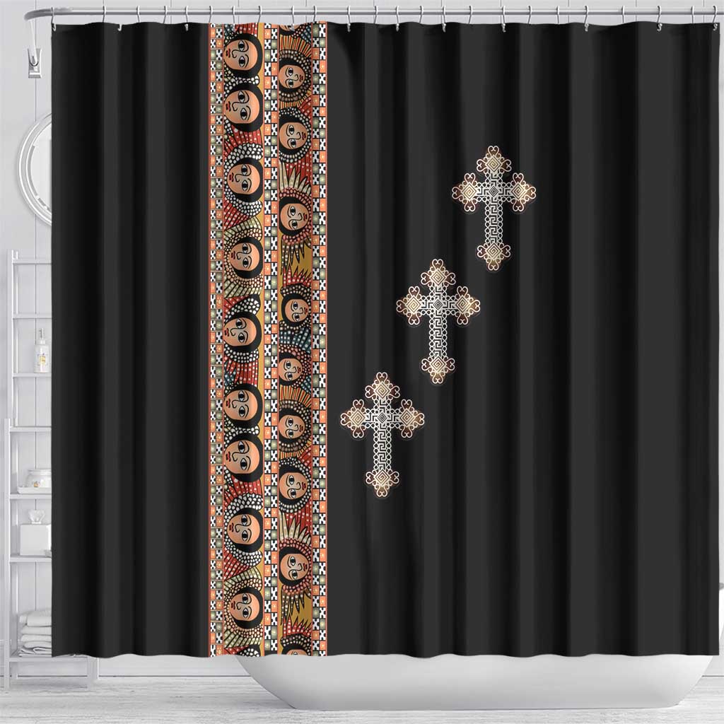 Ethiopia Angels Tilet Shower Curtain Ethiopian Cross Black Color LT15