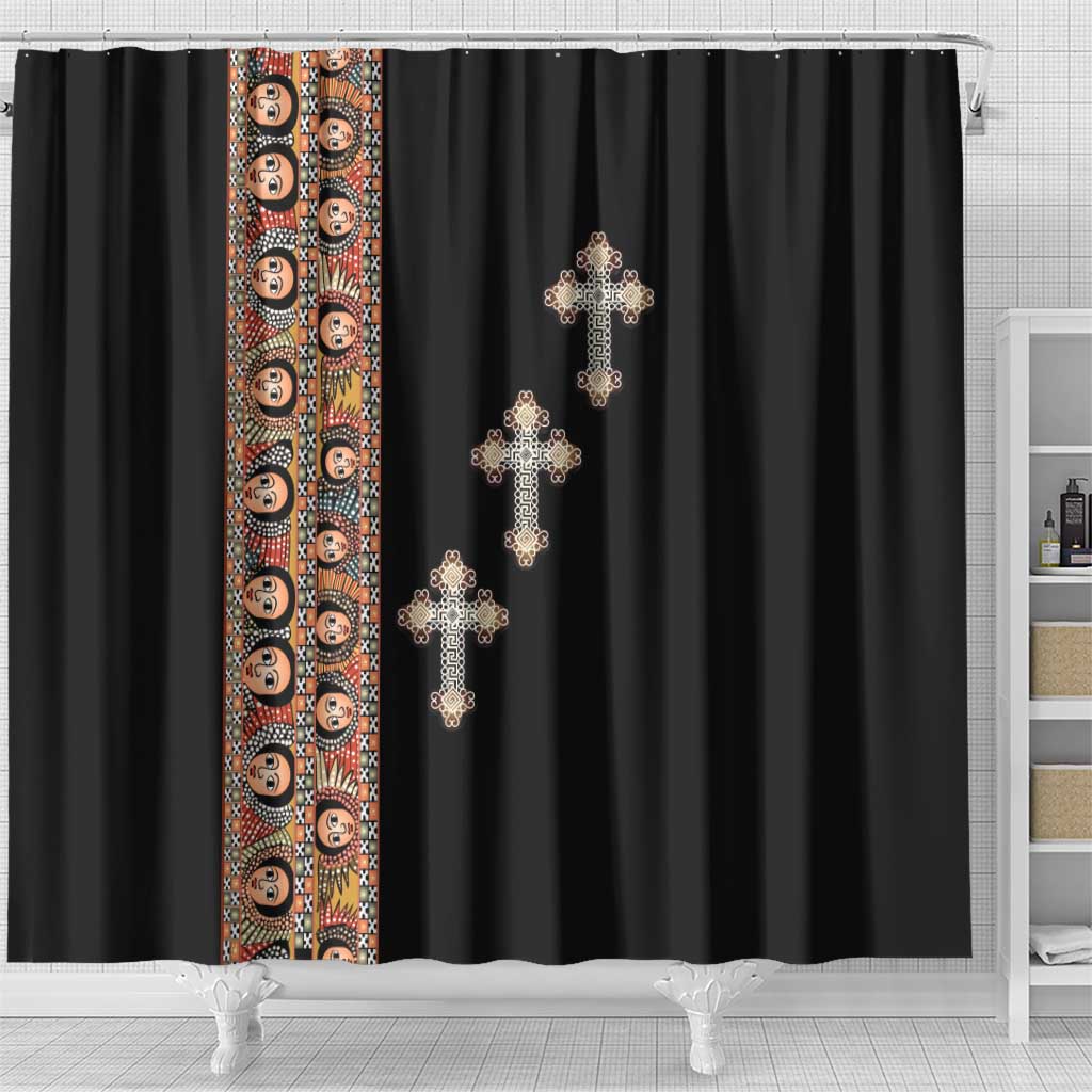 Ethiopia Angels Tilet Shower Curtain Ethiopian Cross Black Color LT15