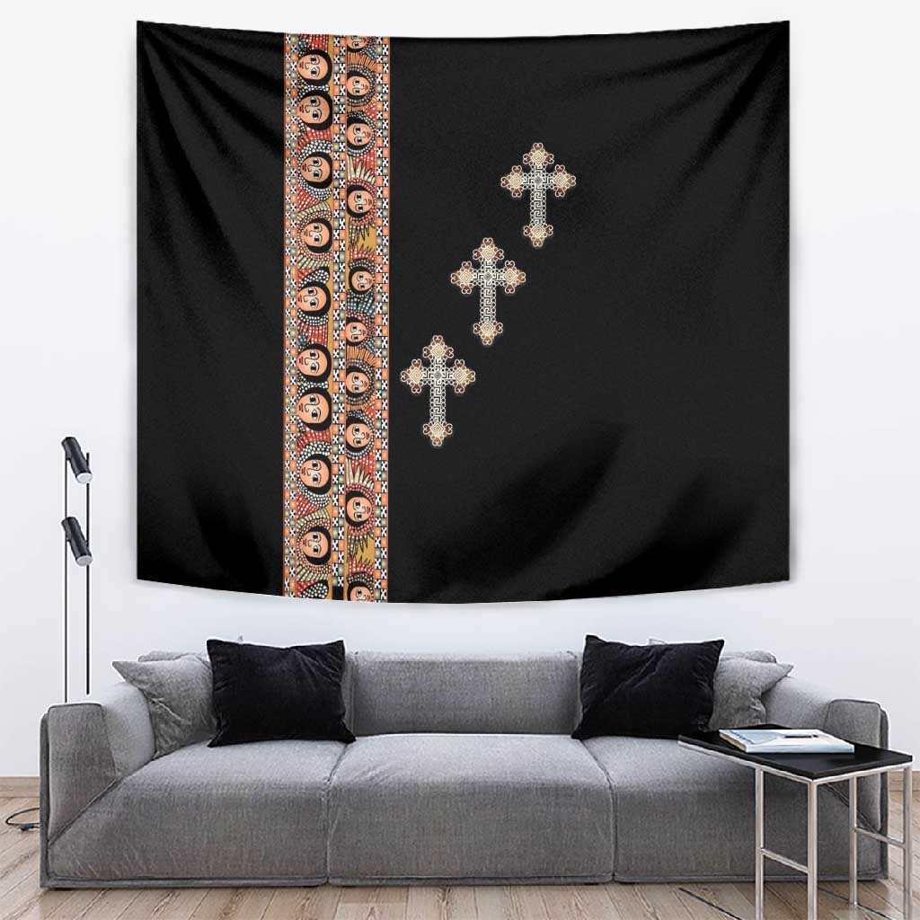 Ethiopia Angels Tilet With Cross Tapestry Black Color LT15