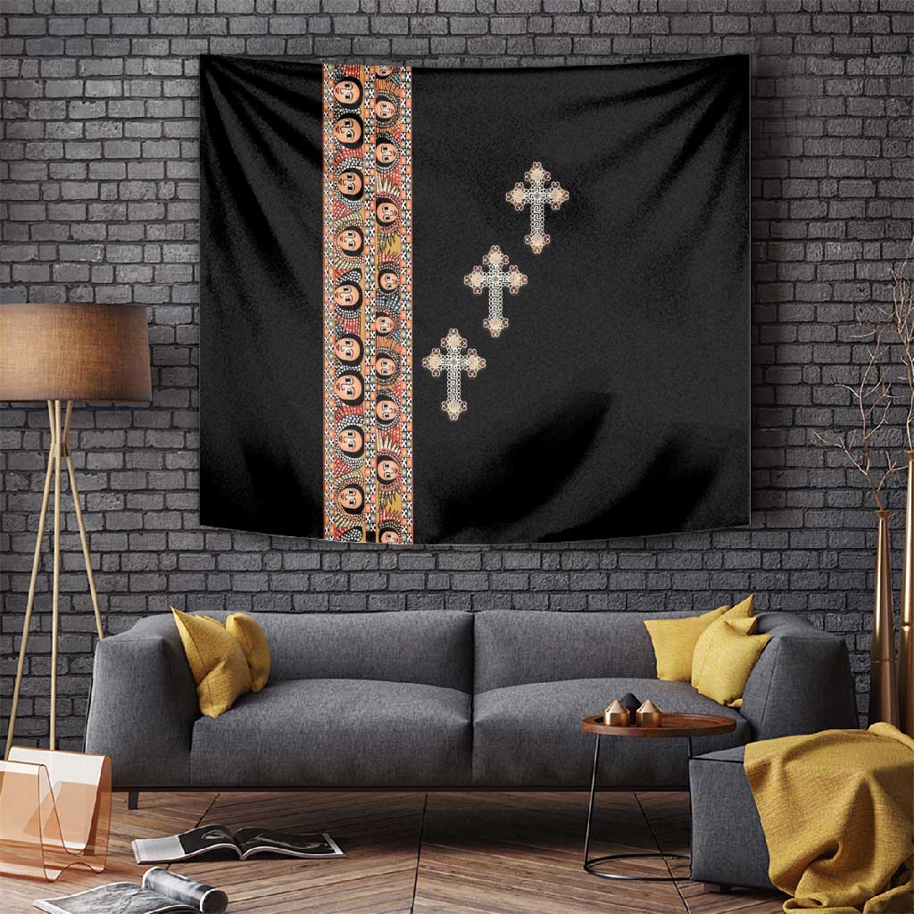 Ethiopia Angels Tilet With Cross Tapestry Black Color LT15