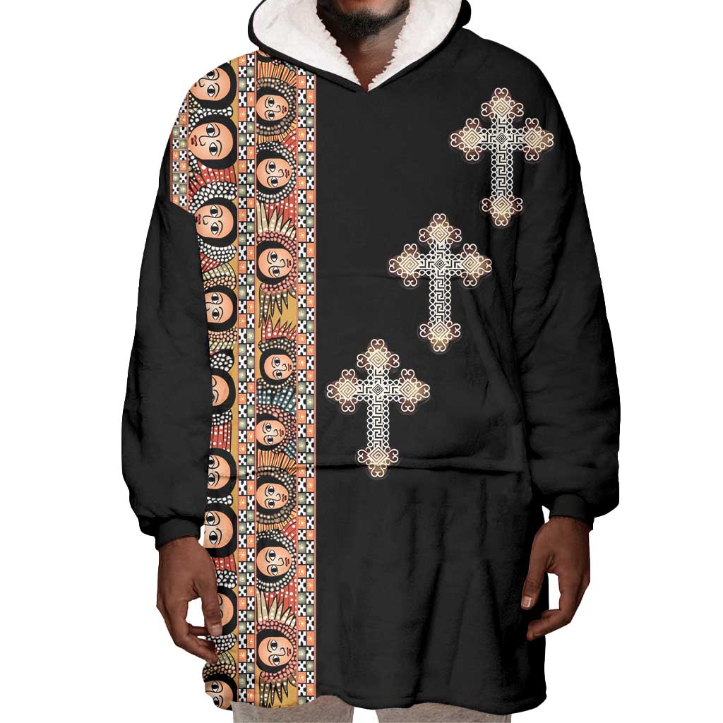 Ethiopia Angels Tilet With Cross Wearable Blanket Hoodie Black Color LT15