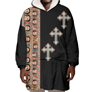 Ethiopia Angels Tilet With Cross Wearable Blanket Hoodie Black Color LT15