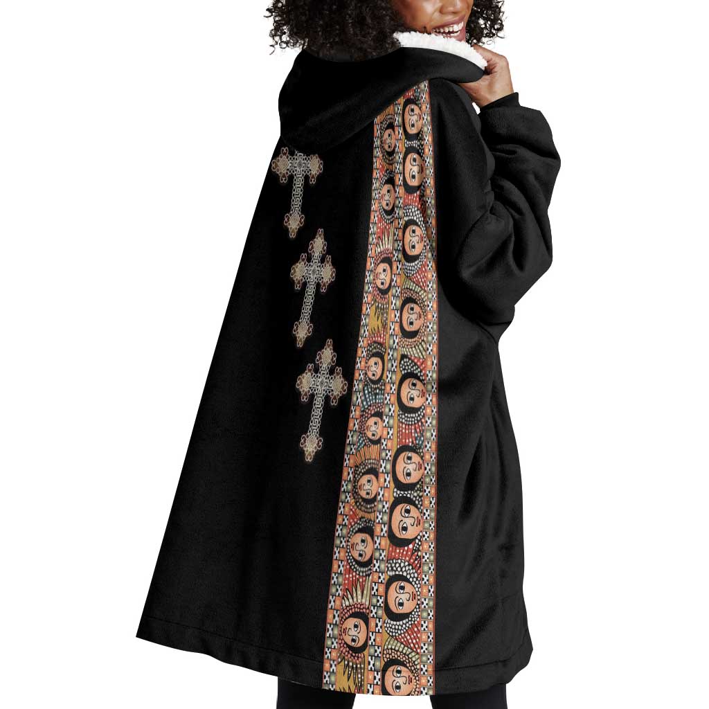Ethiopia Angels Tilet With Cross Wearable Blanket Hoodie Black Color LT15
