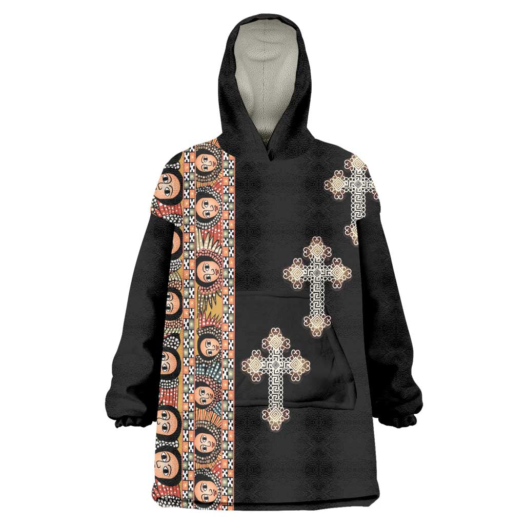 Ethiopia Angels Tilet With Cross Wearable Blanket Hoodie Black Color LT15